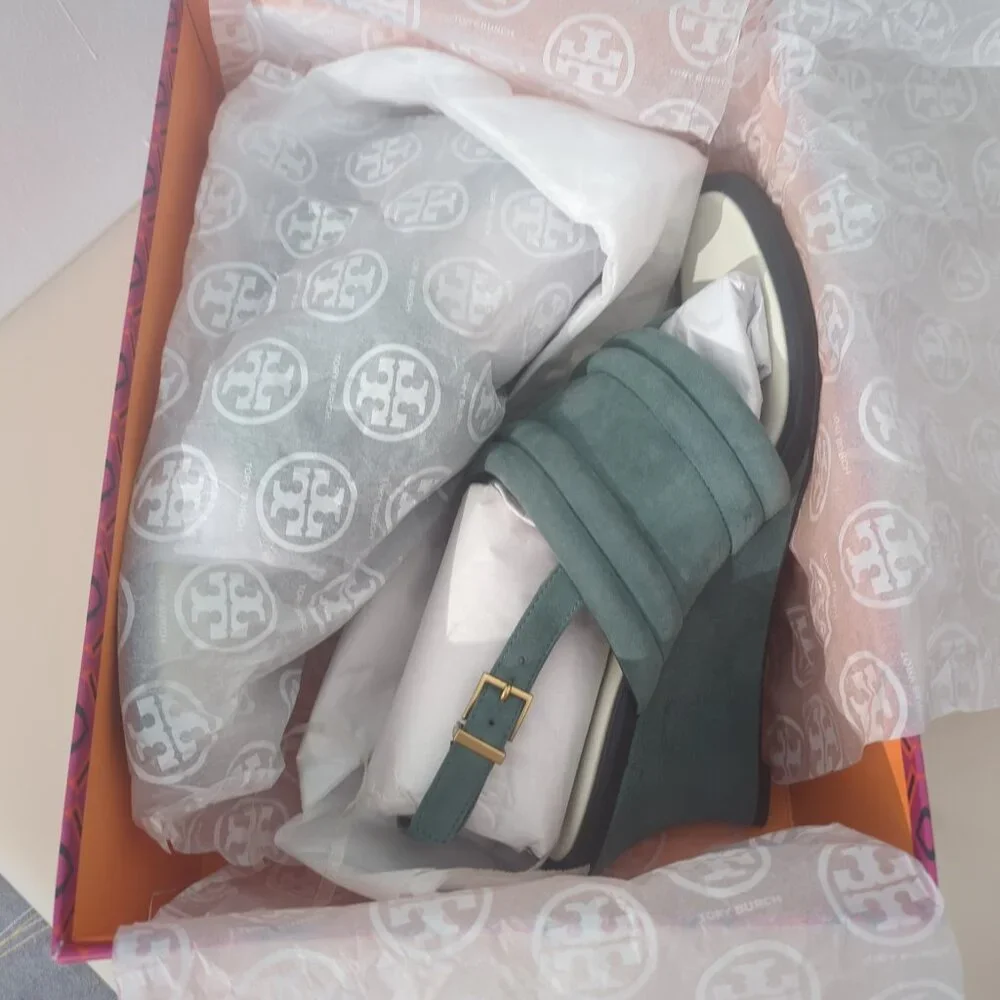 Tory Burch $400 Puffy Wedge Sandals Pumps Heels Arctic Blue 10 FEELS LIKE 9.5